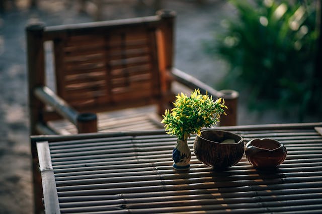 Table and chair outside